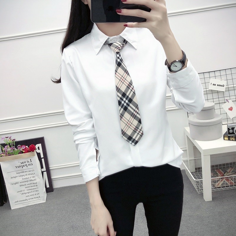 领带衬衫女秋冬2018新款韩版修身百搭格子学生白色加绒加厚衬衣潮在类目 女装/女士精品, 衬衫中 - 来自Buy2taobao.com提供专业的淘宝代购服务