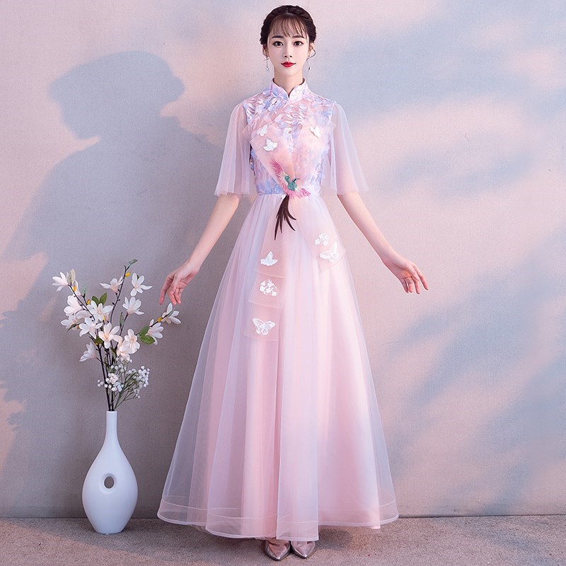 伴娘服女2019新款中式粉色长款仙气质梦幻中国风学生宴会晚礼服裙|ruв категории Женская одежда, Cвадебные платья, платье/вечернее платье - от Buy2taobao.com для оказания профессиональной услуги покупки агента Taobao