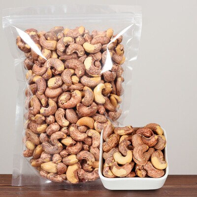 新货越原味南腰果仁500g袋装紫带皮腰果散装称斤盐焗炭烧坚果5斤