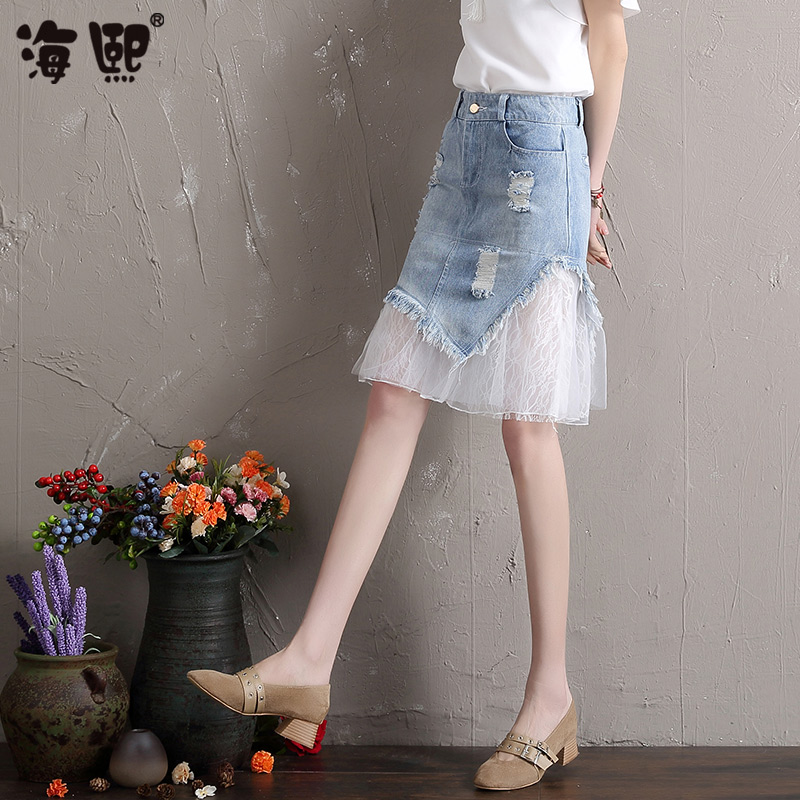Denim skirt 2019 new pattern Korean Edition Paige A word skirt Mosaic Jacobs Fishtail skirt Skirt Short skirtin the Women's clothing/Boutique , Skirts category - from Buy2taobao.com to provide professional Taobao agent buy service