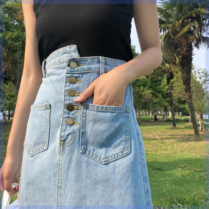 蓝色牛仔半身裙中长款女春夏季新款韩版高腰显瘦学生开叉a字长裙在类目 女装/女士精品, 半身裙中 - 来自Buy2taobao.com提供专业的淘宝代购服务