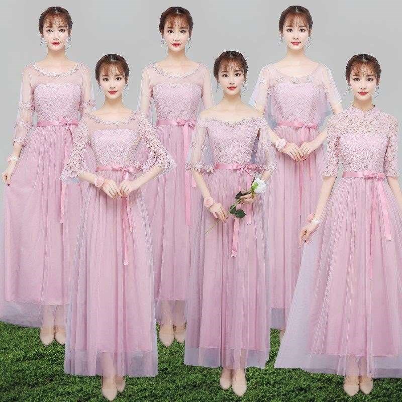 Bridesmaid Dresses 2018 new pattern Korean Edition wedding Girlfriends loaded Sisters Pink Mid length version Self cultivation Dress skirtin the Women's clothing/Boutique , Wedding/Cheongsam/Formal dress , Formal dress/Evening category - from Buy2taobao.com to provide professional Taobao agent buy service