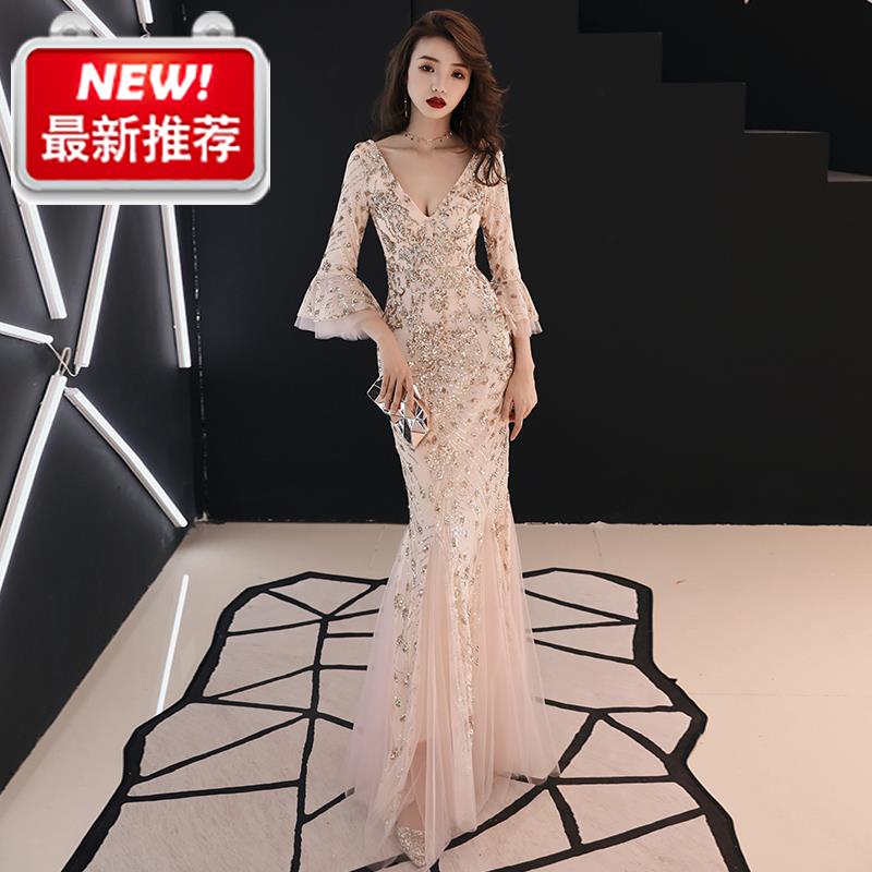 v領嬌小魚尾透氣長袖浪漫圓領a中袖夢幻新款裙女宴會香槟色婚禮在類目 女裝/女士精品, 婚紗/旗袍/禮服, 禮服/晚裝中 - 來自Buy2taobao.com提供專業的淘寶代購服務