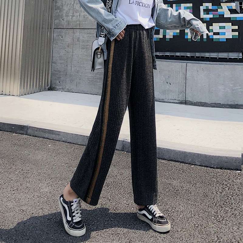 针织阔腿裤女秋冬韩版宽松百搭坠感高腰黑色垂感九分直筒休闲长裤在类目 女装/女士精品, 裤子, 休闲裤中 - 来自Buy2taobao.com提供专业的淘宝代购服务
