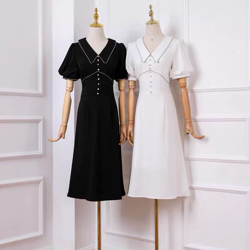 2019 new pattern Korean Edition Summer wear V-neck puff sleeve Self cultivation Nail bead Overknee Dressin the Women's clothing/Boutique , Dress category - from Buy2taobao.com to provide professional Taobao agent buy service