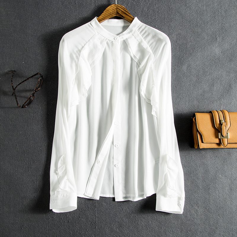 19 Liu Tao Same item Europe and America Real silk Long sleeve shirt white Lace Stand collar Primer shirt Cardigan Women's wear Source of goodsin the Women's clothing/Boutique , Shirt category - from Buy2taobao.com to provide professional Taobao agent buy service