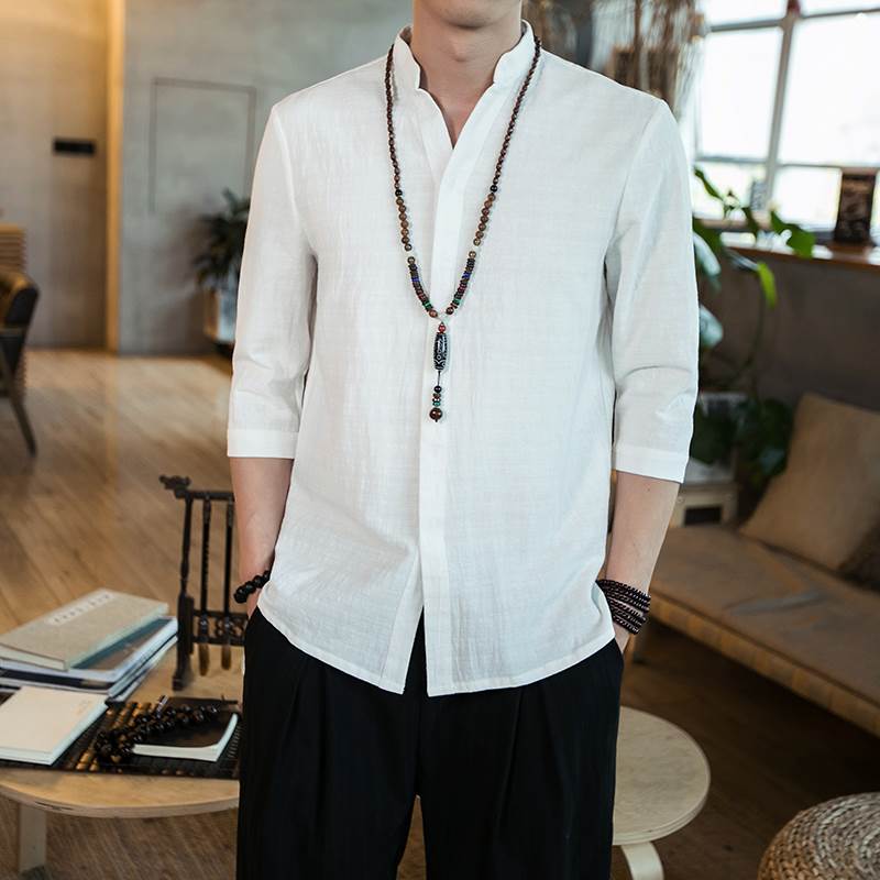 中式唐装汉服中国风男装居士民族服装亚麻衬衫夏短袖青年棉麻衬衣|ruв категории Мужская одежда, национальная одежда - от Buy2taobao.com для оказания профессиональной услуги покупки агента Taobao