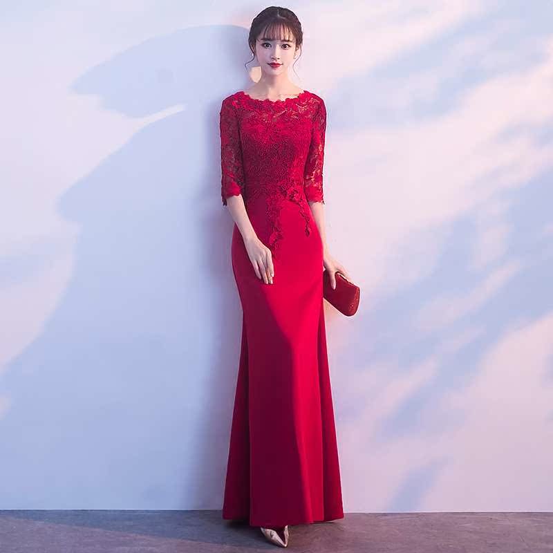 春季敬酒服新娘2018新款修身鱼尾长款红色结婚晚礼服裙女短款夏季|ruв категории Женская одежда, Cвадебные платья, платье/вечернее платье - от Buy2taobao.com для оказания профессиональной услуги покупки агента Taobao