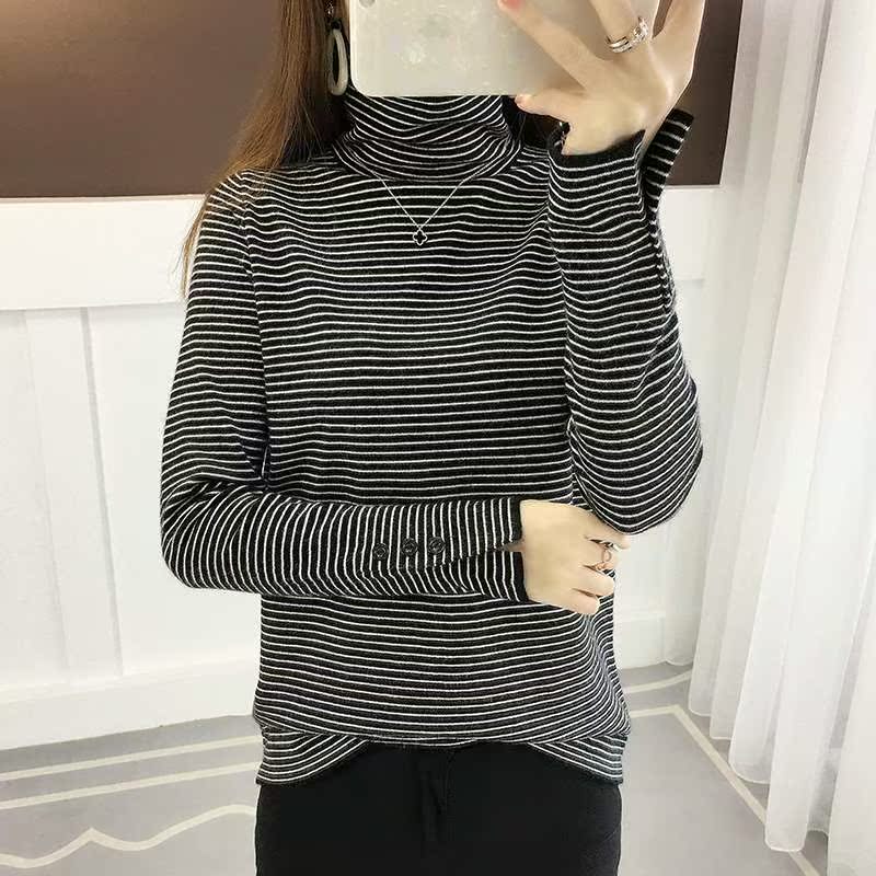 2018 Autumn and winter new pattern stripe Sweater Plush thickening Socket sweater student High collar Self cultivation Base coatin the Women's clothing/Boutique , Sweaters category - from Buy2taobao.com to provide professional Taobao agent buy service