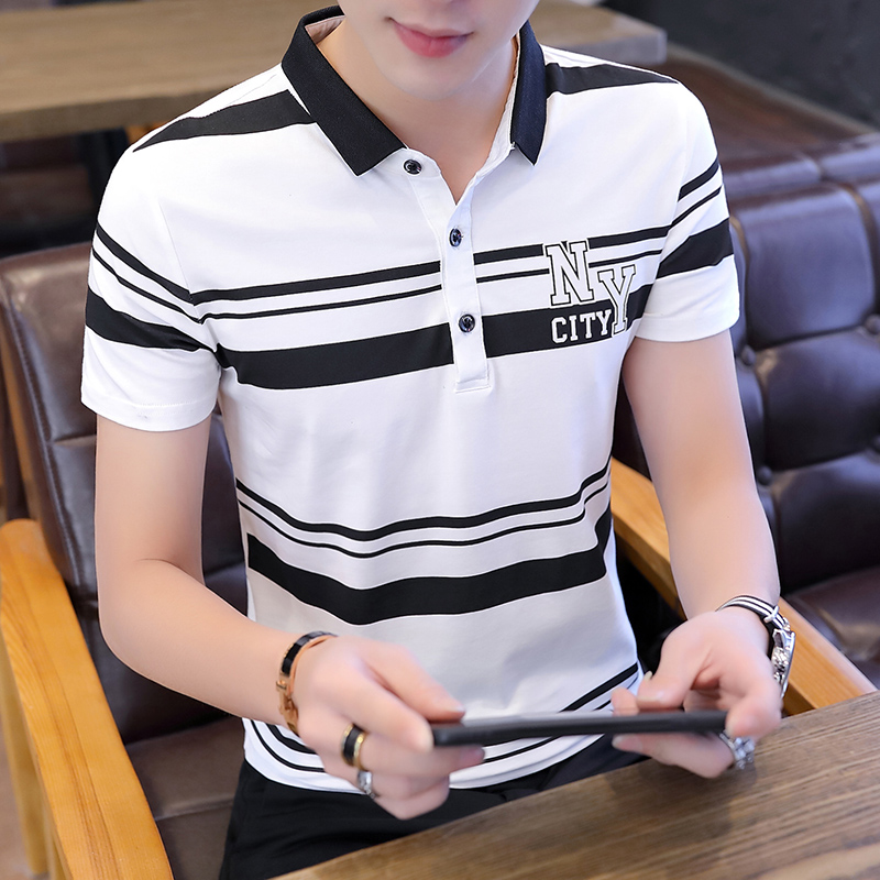 T-shirt M 2019 summer new pattern Short sleeved stripe Base coat business affairs leisure time Youth T-shirt pure cotton Thin section jacketin the Men's clothing, T-shirt category - from Buy2taobao.com to provide professional Taobao agent buy service