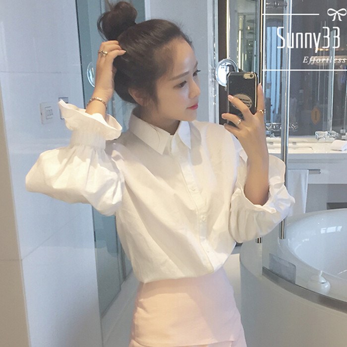 秋装女装韩版学院风减龄泡泡袖白色衬衫学生宽松百搭长袖衬衣上衣|ruв категории Женская одежда, рубашка - от Buy2taobao.com для оказания профессиональной услуги покупки агента Taobao
