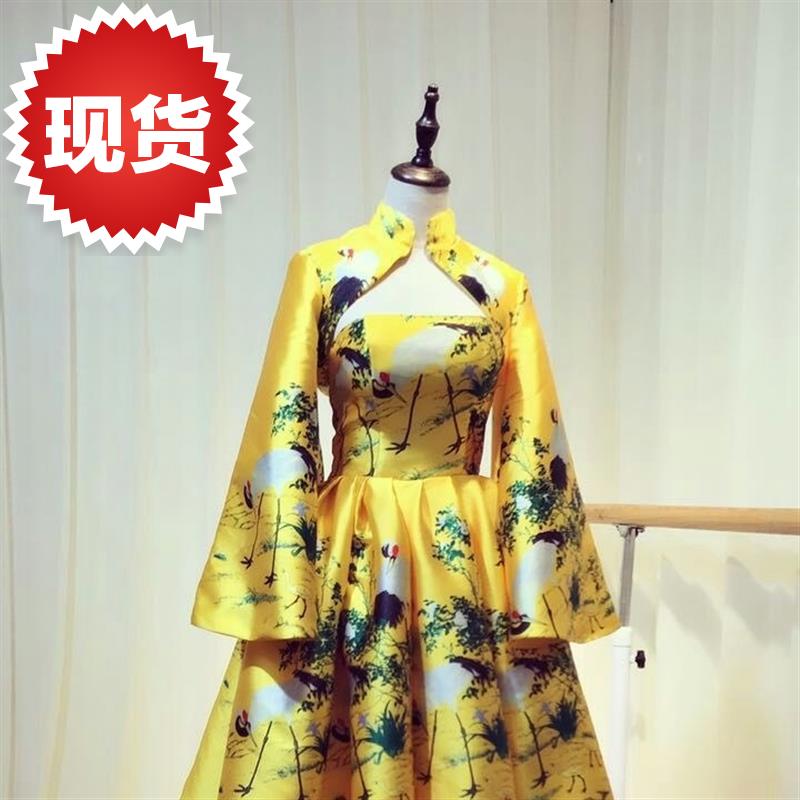 2018新款顯瘦主持人服裝新黃色中S國風仙鶴演出主持走秀誇張演出在類目 女裝/女士精品, 婚紗/旗袍/禮服, 禮服/晚裝中 - 來自Buy2taobao.com提供專業的淘寶代購服務