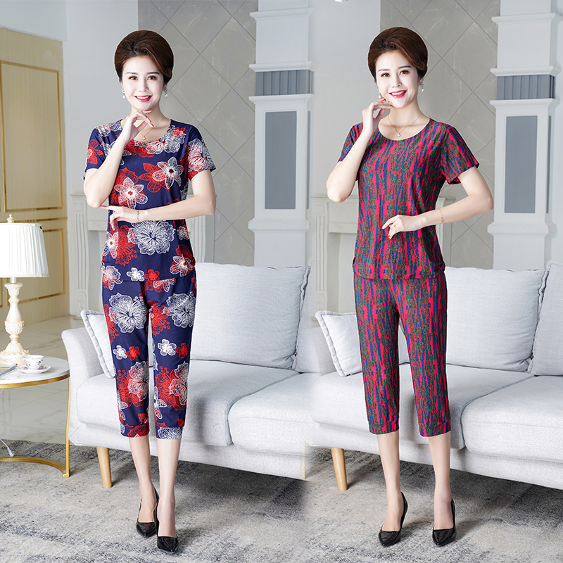 mom Summer wear suit Short sleeved suit 40 year 50 Middle-aged women 2019 new pattern Middle and old age Women's wear Two piece set Western stylein the Women's clothing/Boutique , Middle-aged women category - from Buy2taobao.com to provide professional Taobao agent buy service