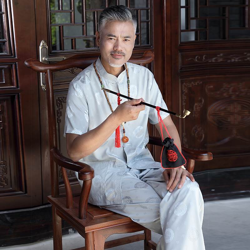 中國風唐裝男裝短袖套裝中老年夏裝男士50歲60爺爺70爸爸衣服漢服在類目 男裝, 民族服裝中 - 來自Buy2taobao.com提供專業的淘寶代購服務