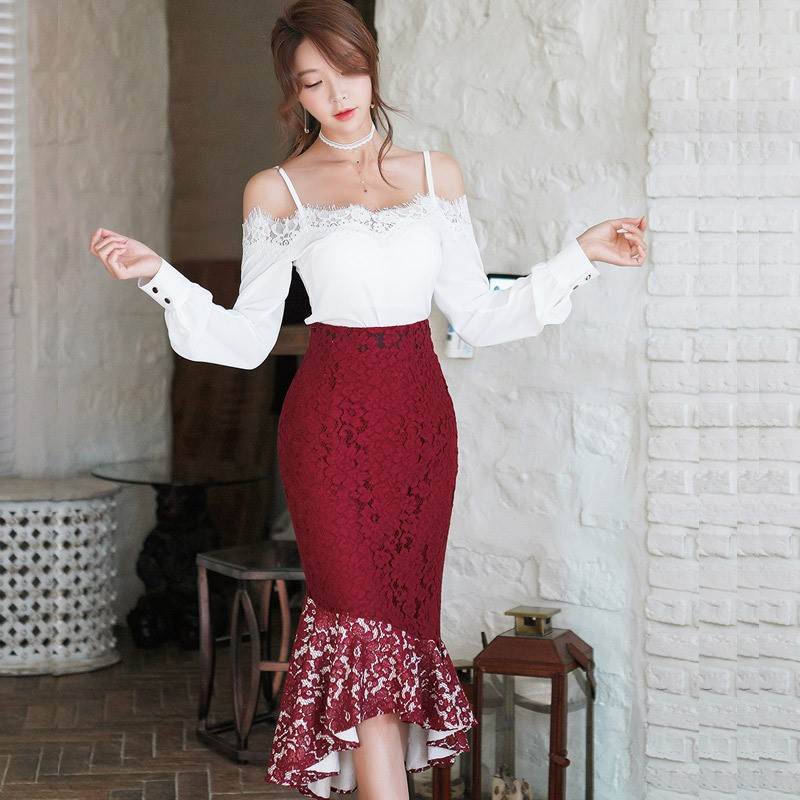 Lace 2018 Cross border camisole lace jacket Package hip Fishtail skirt suit new pattern 7298RE49in the Play mode/Anime/Periphery/cos/Board games , Cosplay Apparel/Props/Service , Cosplay Women category - from Buy2taobao.com to provide professional Taobao agent buy service