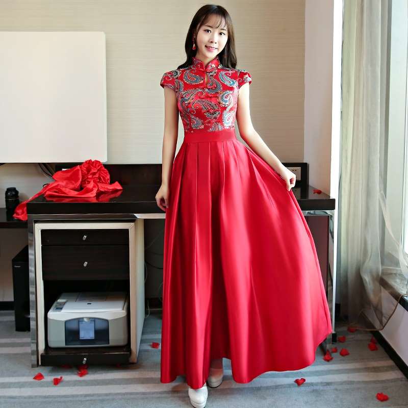 礼服女仙气 梦幻敬酒服新娘礼服伴娘服中式2018新款宴会长款|msdalam kategori Butik wanita / wanita, perkahwinan/Cheongsam/pakaian, pakaian/malam - dari Buy2taobao.com untuk memberikan perkhidmatan ejen Taobao profesional membeli