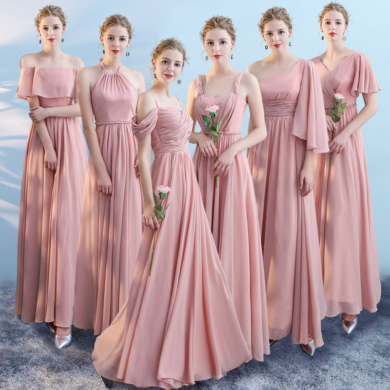 Trade dress 2019 new pattern Show thin Bridesmaid Dresses Pink Chiffon Off Shoulder Bridesmaid Head full dress Z27in the Women's clothing/Boutique , Wedding/Cheongsam/Formal dress , Wedding category - from Buy2taobao.com to provide professional Taobao agent buy service