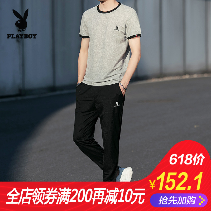 花花公子新品2019夏季日常休闲时尚型男士短袖T恤衫长裤两件套装在类目 男装, 套装, 休闲运动套装中 - 来自Buy2taobao.com提供专业的淘宝代购服务