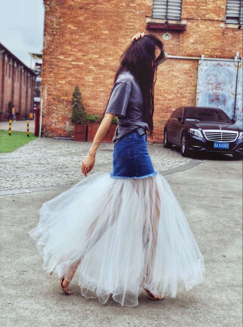 Wife romantic travel 2 Pack Wen Jing Same item clothes 2019 Spring cowboy Mosaic Gauze Maxi Dressin the Women's clothing/Boutique , Skirts category - from Buy2taobao.com to provide professional Taobao agent buy service