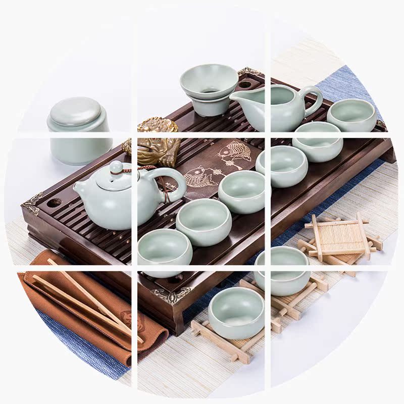 汝窑功夫茶具套装陶瓷紫砂家用简约泡茶壶实木茶盘抽屉式茶台整套|msdalam kategori pinggan mangkuk, set teh, Pakej teh - dari Buy2taobao.com untuk memberikan perkhidmatan ejen Taobao profesional membeli
