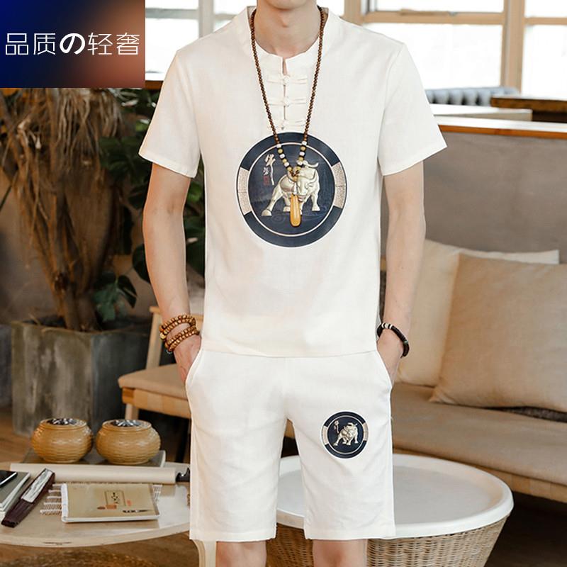 man Two piece set Trend suit summer new pattern Chinese style Short sleeved T-shirt Retro printing half sleeve erroin the Men's clothing, Set , Other Suit category - from Buy2taobao.com to provide professional Taobao agent buy service