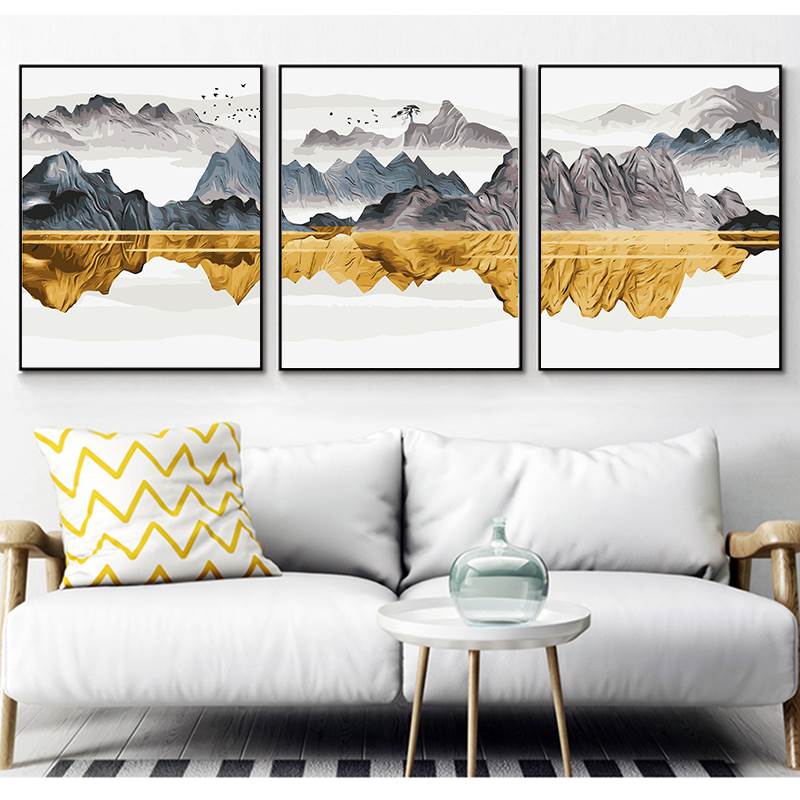 现代diy厚框装饰画印象三联手绘数字油画填色画山水三拼客厅大幅在类目 家居饰品, 装饰画, DIY/数字油画中 - 来自Buy2taobao.com提供专业的淘宝代购服务