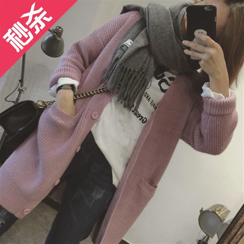 韩版2019早春新粉嫩色中长款毛衣M开衫女学生宽松粗毛线针织外套在类目 女装/女士精品, 毛针织衫中 - 来自Buy2taobao.com提供专业的淘宝代购服务