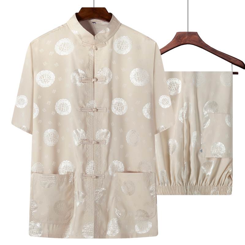 衣服唐装男短袖套装中老年人爸爸老人丝绸夏季60-70-80岁爷爷夏装在类目 男装, 民族服装中 - 来自Buy2taobao.com提供专业的淘宝代购服务