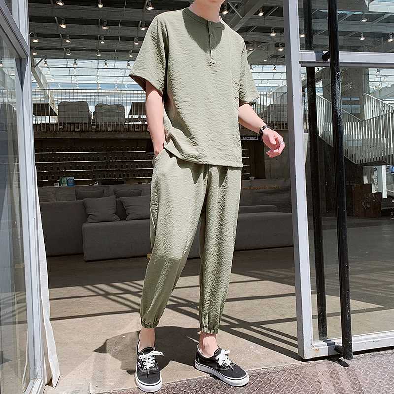男士休閑套裝2019新款韓版潮流短袖T恤九分褲百搭薄款運動兩件套在類目 男裝, T恤中 - 來自Buy2taobao.com提供專業的淘寶代購服務