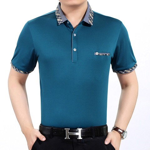 high-grade Borneol Short sleeved T-shirt middle age Lapel stripe Solid mulberry silk dad summer Easy half sleeve T-shirtin the Men's clothing, T-shirt category - from Buy2taobao.com to provide professional Taobao agent buy service