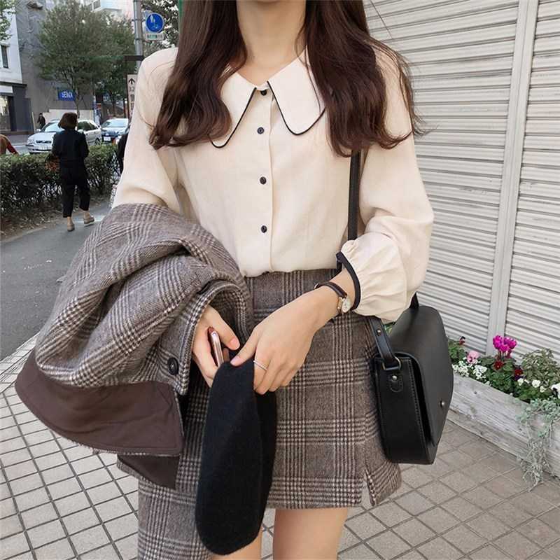 小圆领衬衫女 娃娃领 可爱2019春秋新款白色娃娃领拼接长袖在类目 女装/女士精品, 衬衫中 - 来自Buy2taobao.com提供专业的淘宝代购服务