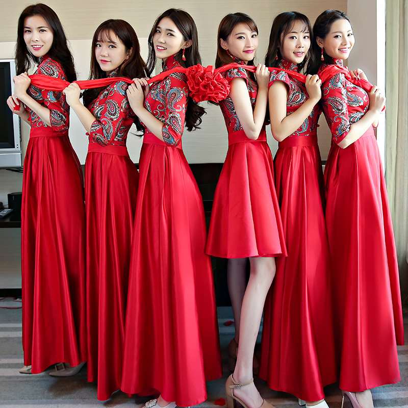 伴娘服中式2019春新款新娘姐妹裙结婚短款中国风伴娘团红色礼服女在类目 女装/女士精品, 婚纱/旗袍/礼服, 礼服/晚装中 - 来自Buy2taobao.com提供专业的淘宝代购服务