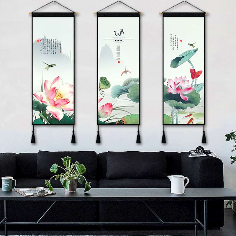 水墨荷花中式布艺挂毯客厅书房棉麻挂画沙发背景墙玄关装饰挂毯布在类目 居家布艺, 挂毯/壁毯中 - 来自Buy2taobao.com提供专业的淘宝代购服务