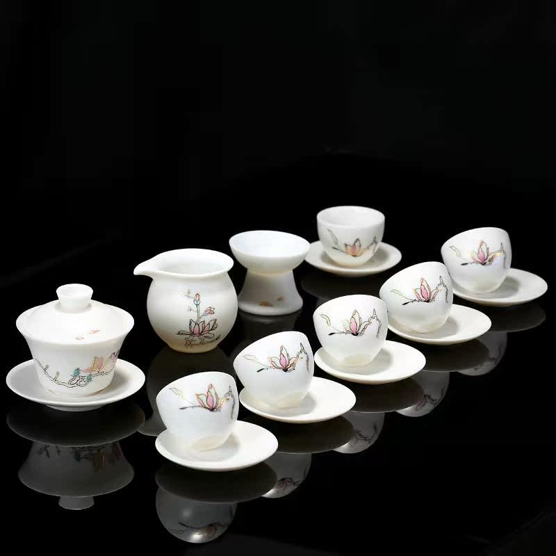 Hand drawn Pork Porcelain tea set Cover bowl suit Dehua Outline in gold Three talents Cover bowl teacup Kungfu Online tea set Teacup a complete setin the Tableware , Tea set , Kung Fu Tea category - from Buy2taobao.com to provide professional Taobao agent buy service