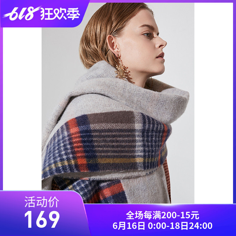 Lily2018冬新款女装简约全羊毛灰卡其格纹保暖围巾118400AZ842|msdalam kategori Aksesori/Belt kulit/Hat/Muffler, Muffler/tudung/selendang - dari Buy2taobao.com untuk memberikan perkhidmatan ejen Taobao profesional membeli