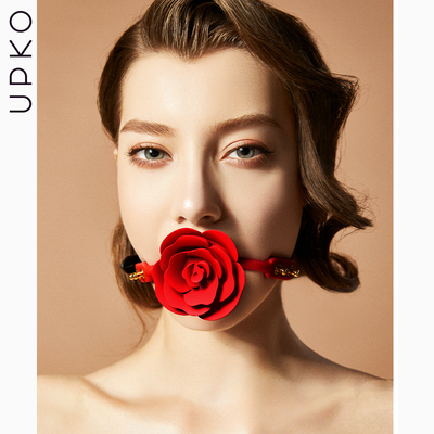【UPKO&ZALO】高端玫瑰花朵硅胶口球进口真皮SM捆绑成人情趣专利