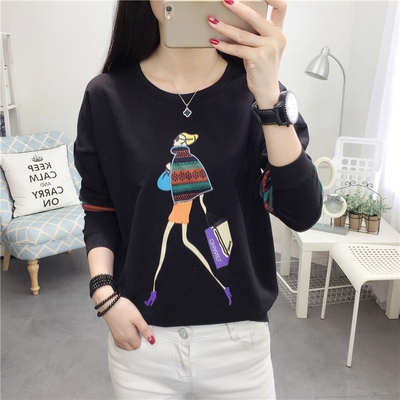 初秋女上衣2019新款韩版大码打底衫显瘦百搭短款长袖t恤女宽松潮