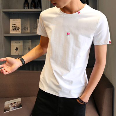 2019男士短袖t恤圆领修身上衣夏季韩版纯棉内搭白体恤男装半袖潮