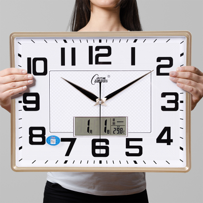 康巴丝温湿度挂钟客厅卧室办公钟表静音日历万年历大号液显石英钟