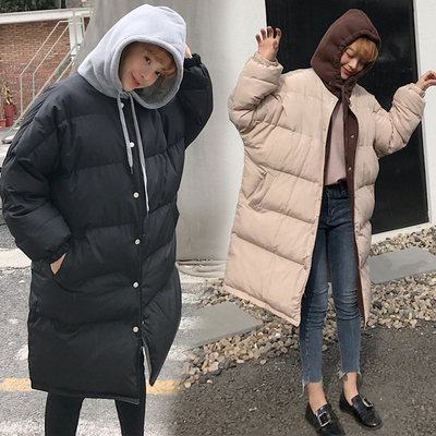 学生加肥加大码中长款连帽面包棉服女200斤胖MM秋冬韩版棉衣外套
