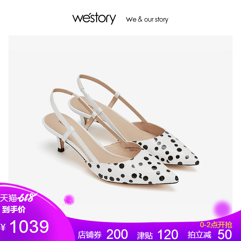 westory2019春季新款波点尖头高跟凉鞋女小猫跟甜美W29BH60181|msdalam kategori Kasut wanita, Sandal - dari Buy2taobao.com untuk memberikan perkhidmatan ejen Taobao profesional membeli