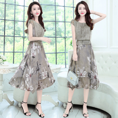 裙子夏季新款短袖2018雪纺连衣裙时尚修身女装港味夏天气质中长裙