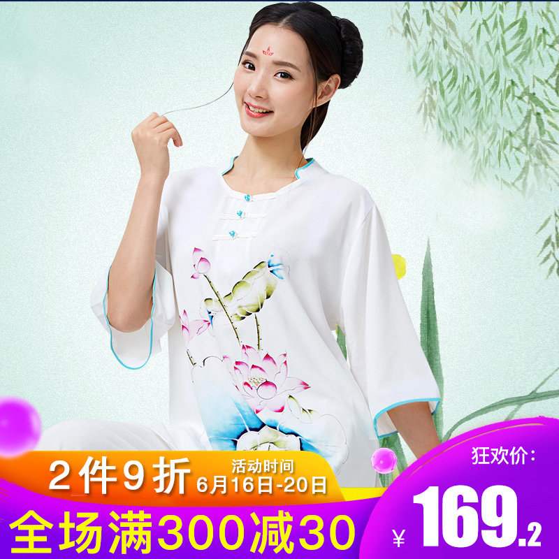 太极服棉加丝女短袖新款夏季荷花彩印中老年晨练武术服装表演服|ruв категории движение/йога/фитнес/фанаты товаров, Тхэквондо/ушу/кикбоксинг, тайджи, Тай Чи одежды - от Buy2taobao.com для оказания профессиональной услуги покупки агента Taobao