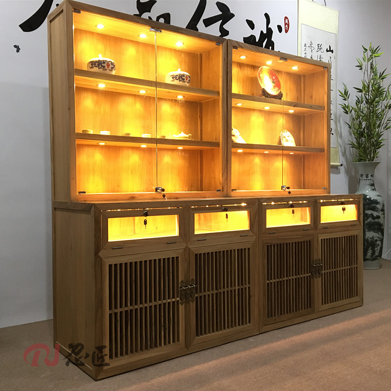 实木玻璃展柜珠宝首饰展示柜老榆木免漆瓷器展架中式货架定制家具在类目 商业/办公家具, 货架/展柜, 精品展柜/陈列柜中 - 来自Buy2taobao.com提供专业的淘宝代购服务