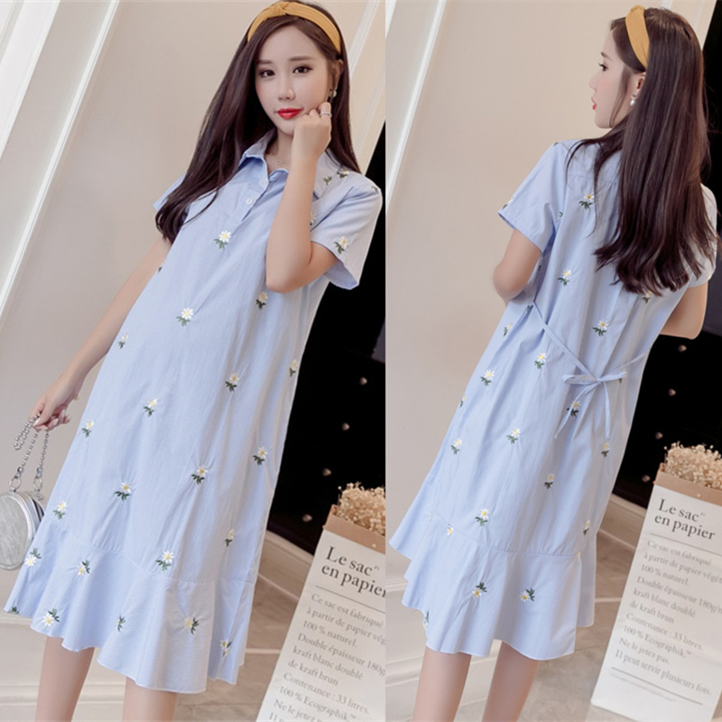 fat mm Large pregnant woman Summer wear Dress Show thin Mid length version Korean Edition Easy Floral skirt Fashionable Chao Ma longuettein the Maternity/Maternal supplies/Nutrition , Maternity , Dress category - from Buy2taobao.com to provide professional Taobao agent buy service