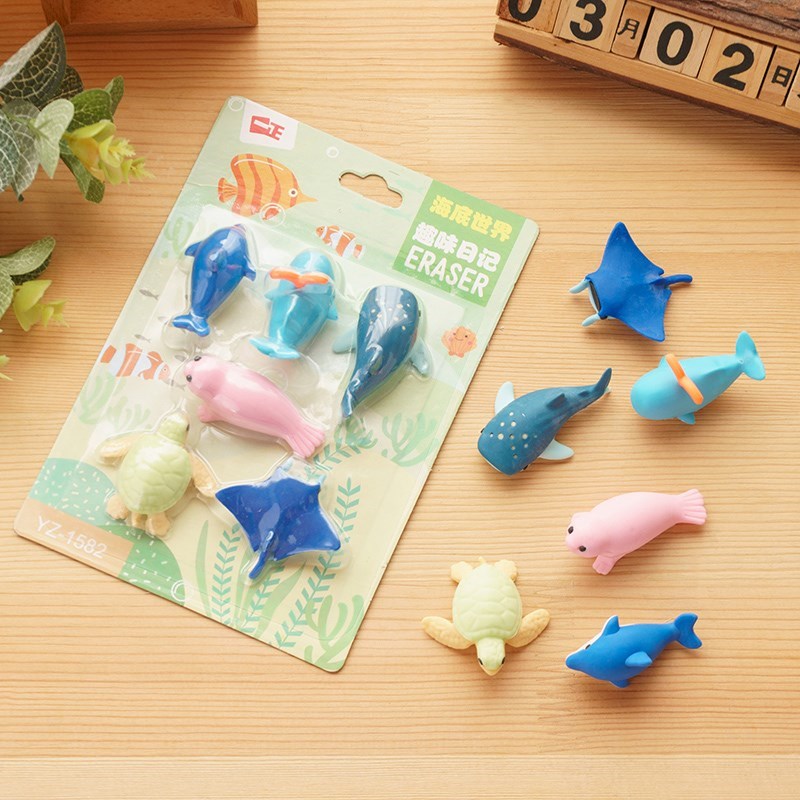 创意文具 卡通海洋动物橡皮擦6个装 可爱小学生橡皮奖品礼物礼品|msdalam kategori Kamus elektronik/buku kertas elektronik/alat tulis, bekalan sekolah setiap hari, pemadam - dari Buy2taobao.com untuk memberikan perkhidmatan ejen Taobao profesional membeli