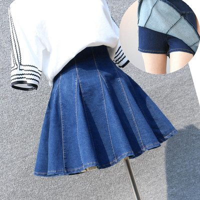 牛仔裙2018春夏季新款韩版a字裙半身裙百搭蓬蓬裙短裙高腰百褶裙