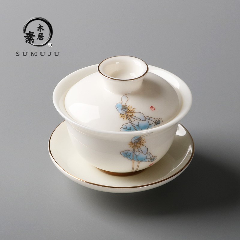 Suet jade Porcelain Three talents Cover bowl Hand drawn Enamel ceramics Grasping pot Large Make tea household Kungfu Online tea setin the Tableware , Tea set , Tureen category - from Buy2taobao.com to provide professional Taobao agent buy service