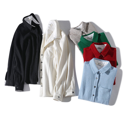 日ben单，超稀缺！70%羊毛JIN口毛呢 立裁修身单口袋长袖衬衫上衣