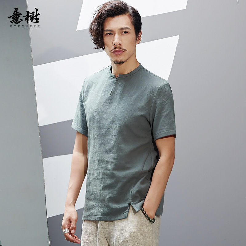 意树夏装新款男T恤短袖立领纯色棉质上衣打底衫休闲立领体恤衫|msdalam kategori Pakaian Lelaki, baju-T - dari Buy2taobao.com untuk memberikan perkhidmatan ejen Taobao profesional membeli